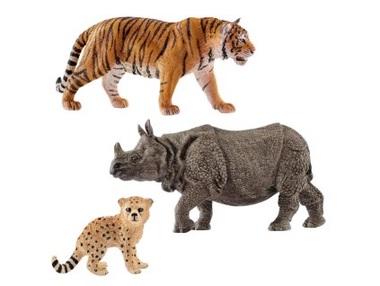 Schleich Sada Mladý gepard + Indický pancéřový nosorožec + Tygr
