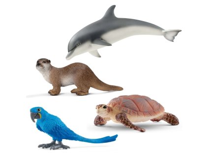 Schleich Sada Ara Hyacintový + Mořská želva + Delfín + Vydra