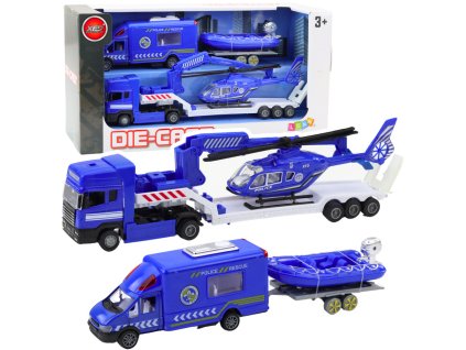 Policejní Záchranné Vozidlo Loď Nákladní Auto Helikoptéra Modrá Sada