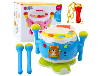 Buben Pro Děti Hudební Interaktivní Světla Zvuky Modrý