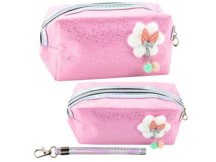 Pouzdro Na Tužky Kosmetická Taštička Mašle Třpytivé Částečky Růžová