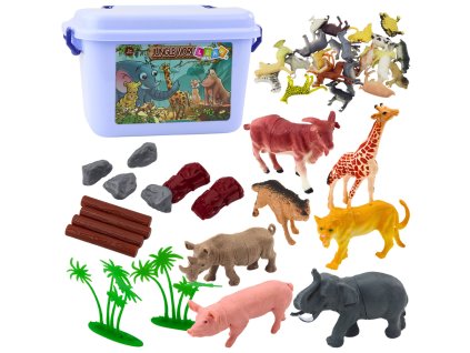 Sada Figurek Domácí Divoká Zvířata Rostliny Truhla 58 ks