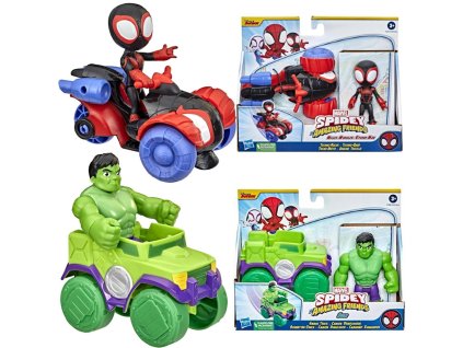Marvel Spidey a Jeho Úžasní Kamarádi Sada Figurka Miles Morales s Vozidlem Techno Racer F1941 + Figurka Hulk s Vozidlem Smash Truck F3984