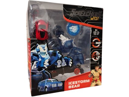 Screechers Wild! Sada Transformující vozidlo Icestorm Bear Medvěd auto + mince