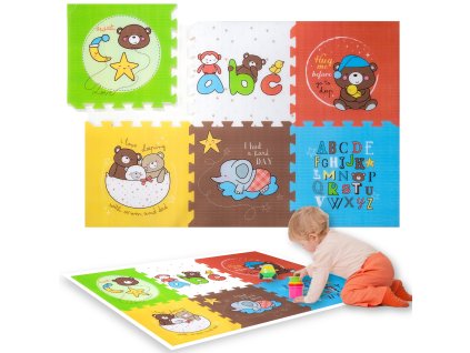 Humbi pěnová puzzle podložka silná 1,5 cm XXL zvířátka a písmenka 6 dílů 165 x 112 cm