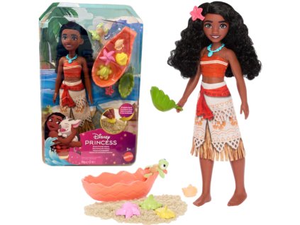 Panenka Disney Přátelé oceánu princezna Moana Vaiana s želvou, formičkami a pískem 27 cm