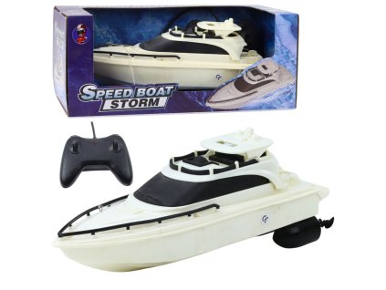RC motorový člun na baterie černobílý