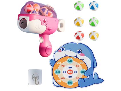 Velcro pistole na míčky s látkovým terčem velryba růžová