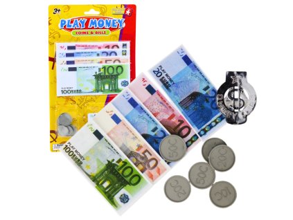 Sada dětských peněz euro bankovky, mince, přívěsek euro