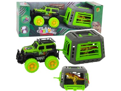 Sada terénního auta s dinosaurem T-Rex a klecí