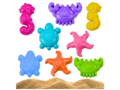 Mořské pískové formy 4 kusy Krab Želva Hvězdice Kůň Žlutozelená