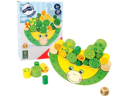 Malá dřevěná hračka pro děti Balancující žába