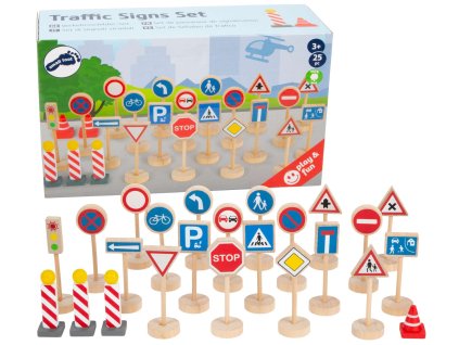 Sada dřevěných dopravních značek