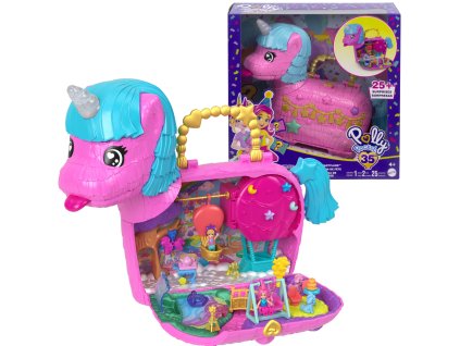 Polly Pocket Sada kompaktní Jednorožčí Narozeniny Unicorn Partyland mini panenky figurky a doplňky