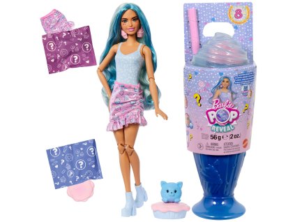 Panenka Barbie Pop Reveal sada s 8 překvapeními modrý dezert