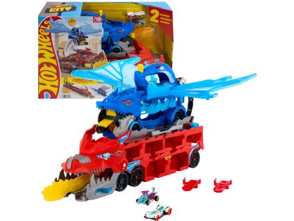 Hot Wheels City Transporter Sada Ultimate Dual Dragon + dvě vozidla