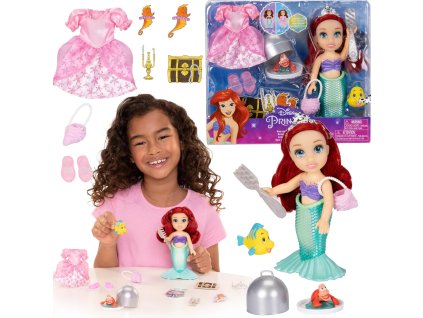 Mini panenka Disney Malá mořská víla Arielka 16 cm + doplňky