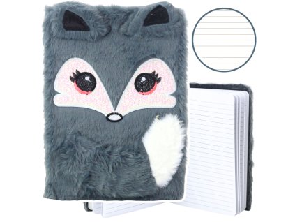 Plyšový sešit Linkovaný Šedá liška A5 80 listů