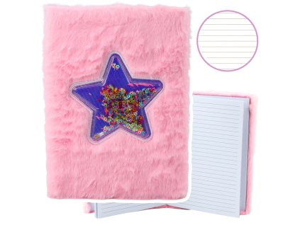 Plyšový sešit Linkovaný Hvězda s konfetami Růžová A5 80 listů