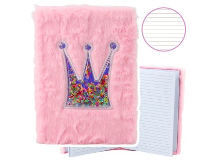 Plyšový sešit Linkovaný Koruna s konfetami Růžový A5 80 listů
