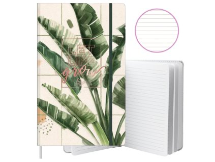 Sešit Plánovač Linkovaný Banánové listy Guma A5 80 listů