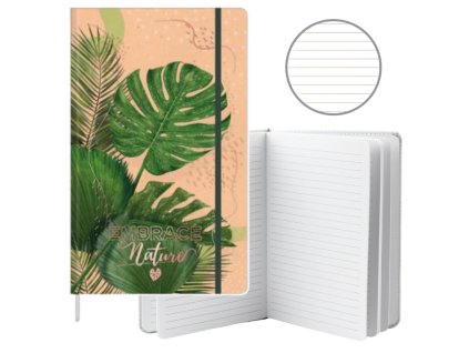 Sešit Plánovač Linkovaný Listy Monstera Guma A5 80 listů