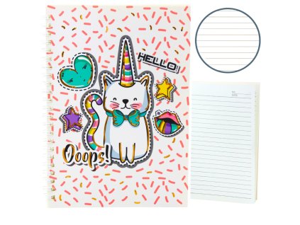 Sešit Linkovaný Kočka Jednorožec Růžové vzory Bílý A5 60 listů