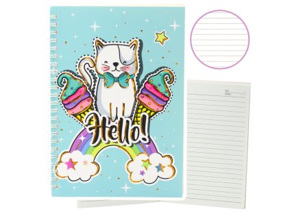 Sešit Linkovaný Kočka Jednorožec Zmrzlina Duha Tyrkysový A5 60 listů