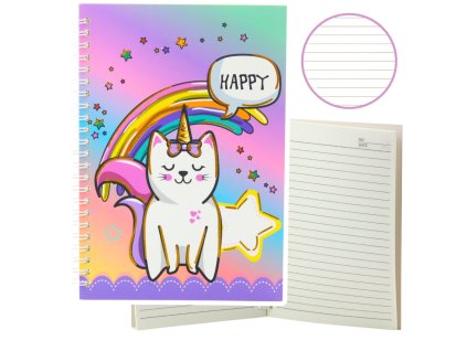 Sešit Linkovaný Kočka Jednorožec Barevný A5 60 listů