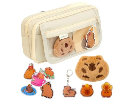 Dvoukapsové školní pouzdro s kapsami a doplňky Kapybara 21x12 cm