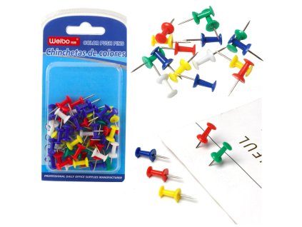 Sada barevných špendlíků na korkové tabule, kancelář a školu 50 ks