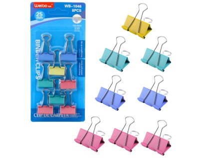 Sada 8 barevných kancelářských spon 25 mm