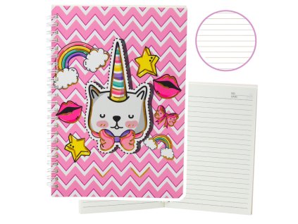 Sešit Linkovaný Kočka Jednorožec s mašlí Růžový A5 60 listů
