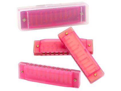Foukací harmonika pro začátečníky 10 děr, růžové pouzdro
