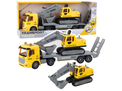 Odtažný náklaďák Pásový bagr Pohyblivá Světla Zvuky Žlutá