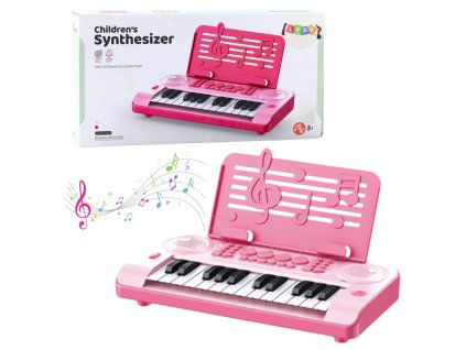 24K Vzdělávací elektronické piano s růžovým notovým stojanem