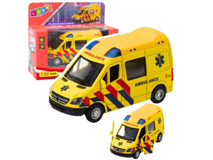 Sanitka kovová na zpětný chod Motorizovaná Světla Zvuky žlutá 1:32