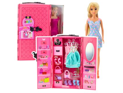 Panenka se skříní Růžové oblečení Módní převlékací sada