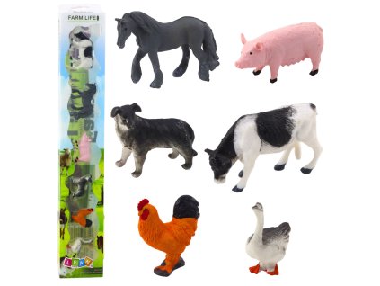 Sada mini figurek Kráva Kůň Prase Pes Kuře Husa 3-5 cm 6 ks