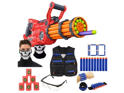 Dart Zone Sada Nitroshot Lancer 6319 + 100 Šipek + Cíle + Bandana Lebka + Vesta + Páska + Brýle