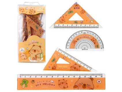 Sada Geometrických Pomůcek Kapibara Pravítko Kružítko Trojúhelníky 4 ks