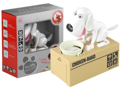 Pes prasátko robotické mince žvýkací hračka kasička bílá