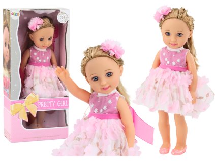 Panenka Růžové šaty Dlouhé vlasy Kartáč na vlasy 38cm