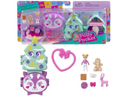Polly Pocket Kompaktní sváteční sada Holiday Connects vánoční stromek, sob + figurky