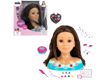 Panenka Velká hlava na česání vlasů Kadeřnice Mia + dětská paletka na make-up