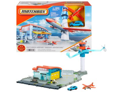 Matchbox Sada Letiště dobrodružství + 2 kovová vozidla letadlo a auto Audi