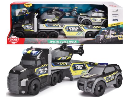 Interaktivní sada Záchranná vozidla Nákladní auto s vrtulníkem a policejním autem Světlo Zvuk