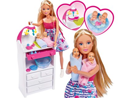 Těhotenská panenka Simba Steffi, 2 bobíky, komoda + příslušenství