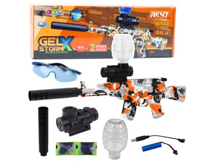 AK47 Puška Na Vodní Kuličky Hydrogel Graffiti Oranžová