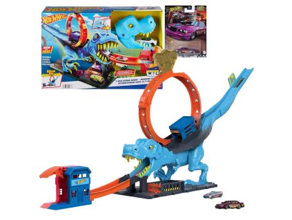 Hot Wheels City Smyčka T-Rexe HKX42 + autíčko Boulevard Porsche 964 HRT73